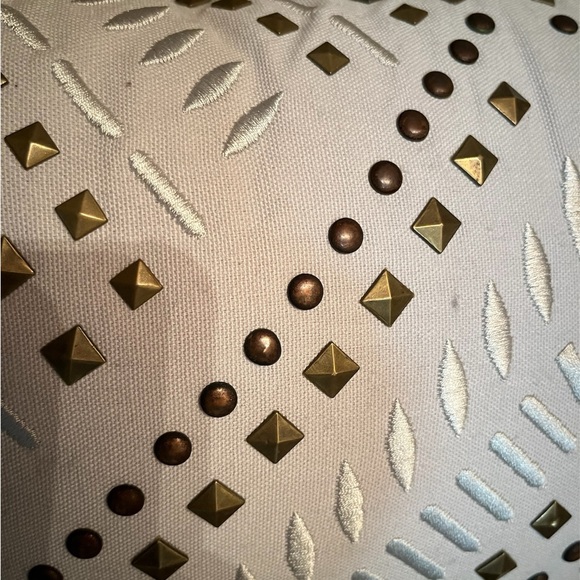 Decorative Grey and Gold Pillow. Measures 19”X11” - Picture 3 of 4